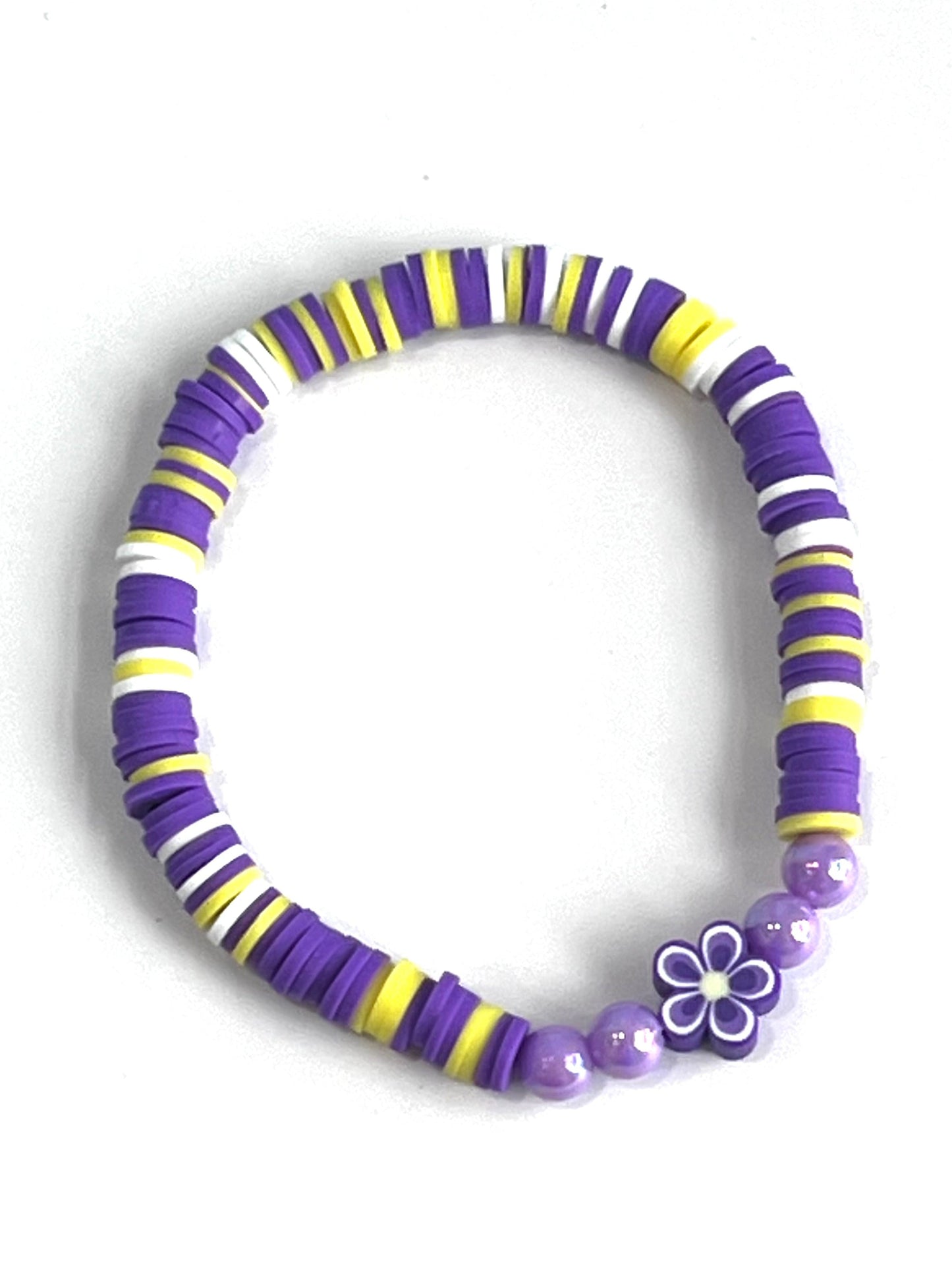 Purple and Yellow Flower Clay Bead Bracelet