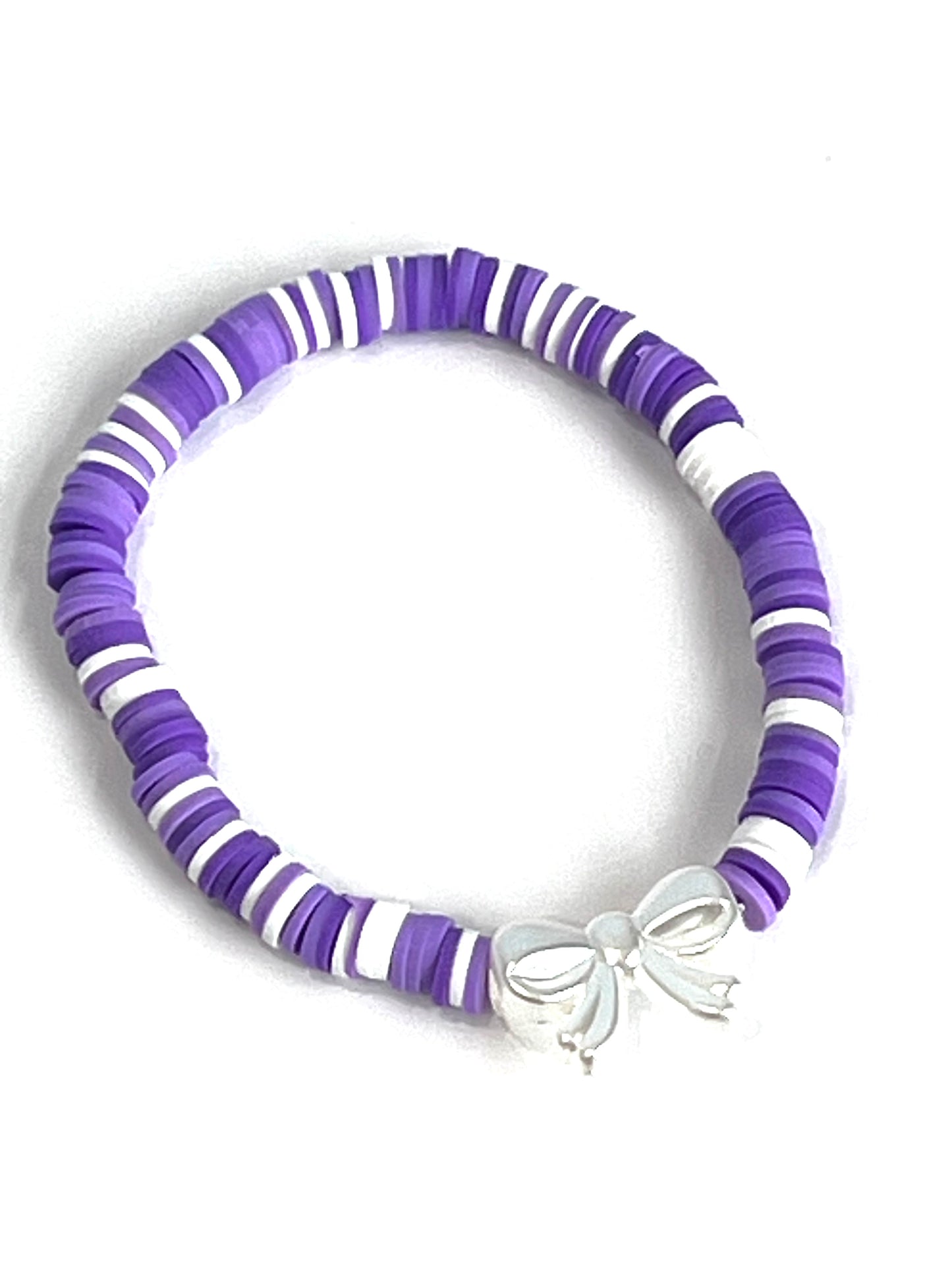 Lilac Bow Clay Bead Stretch Bracelet