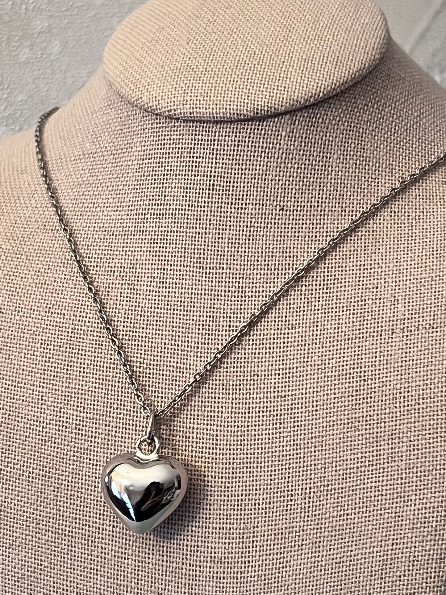 Dainty Stainless Steel Puffed Heart Necklace