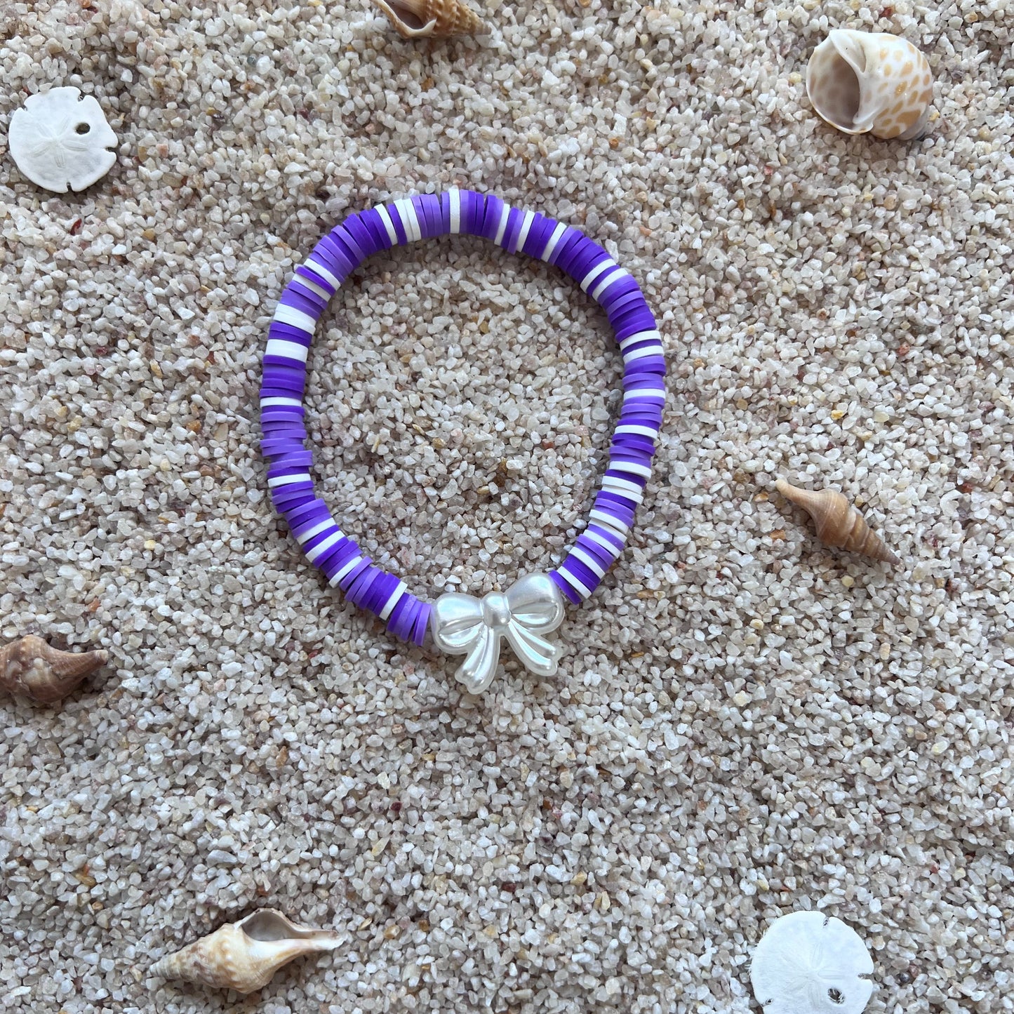 Lilac Bow Clay Bead Stretch Bracelet