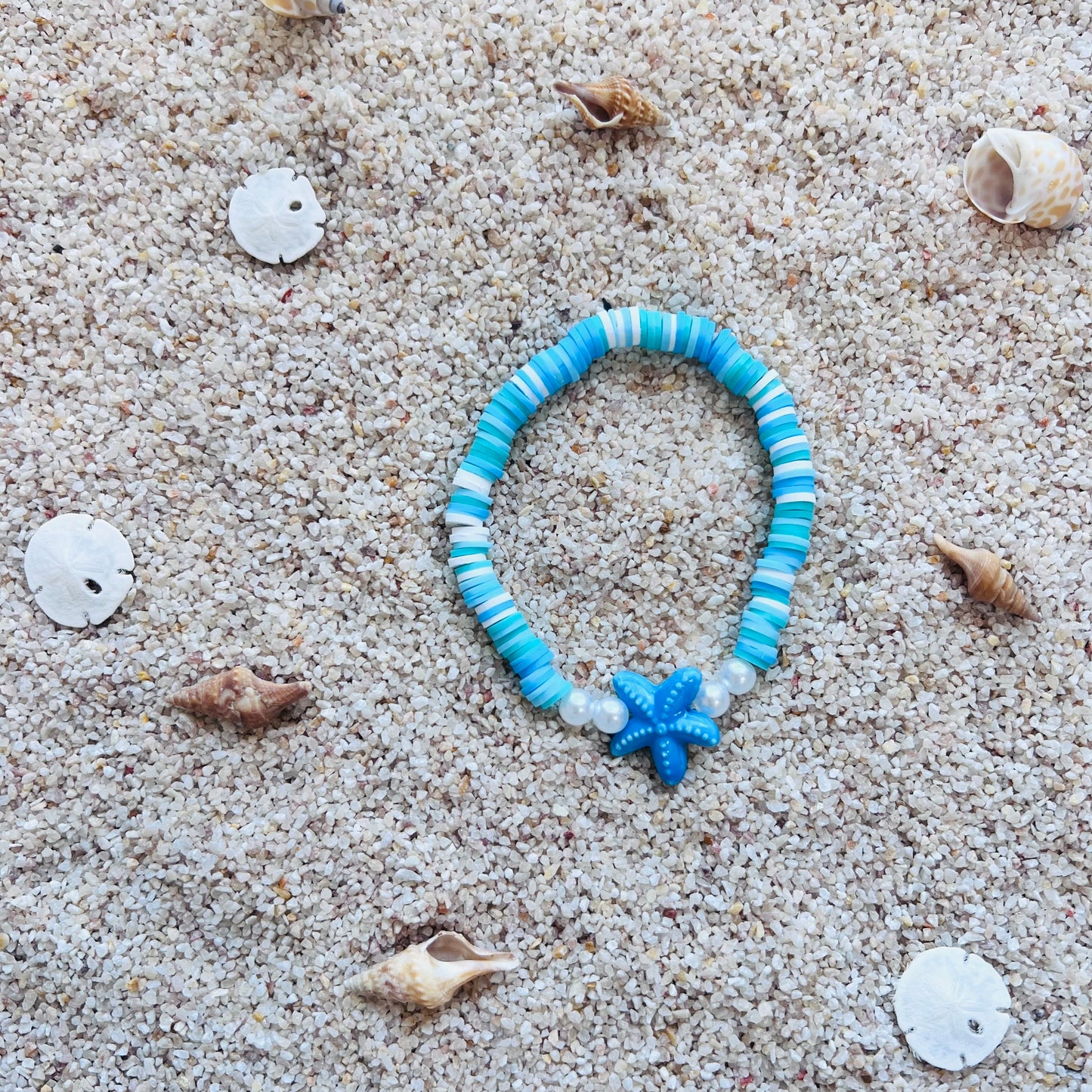 Ocean Star Heishi Bracelet - Cute Blue Starfish Beach Jewelry