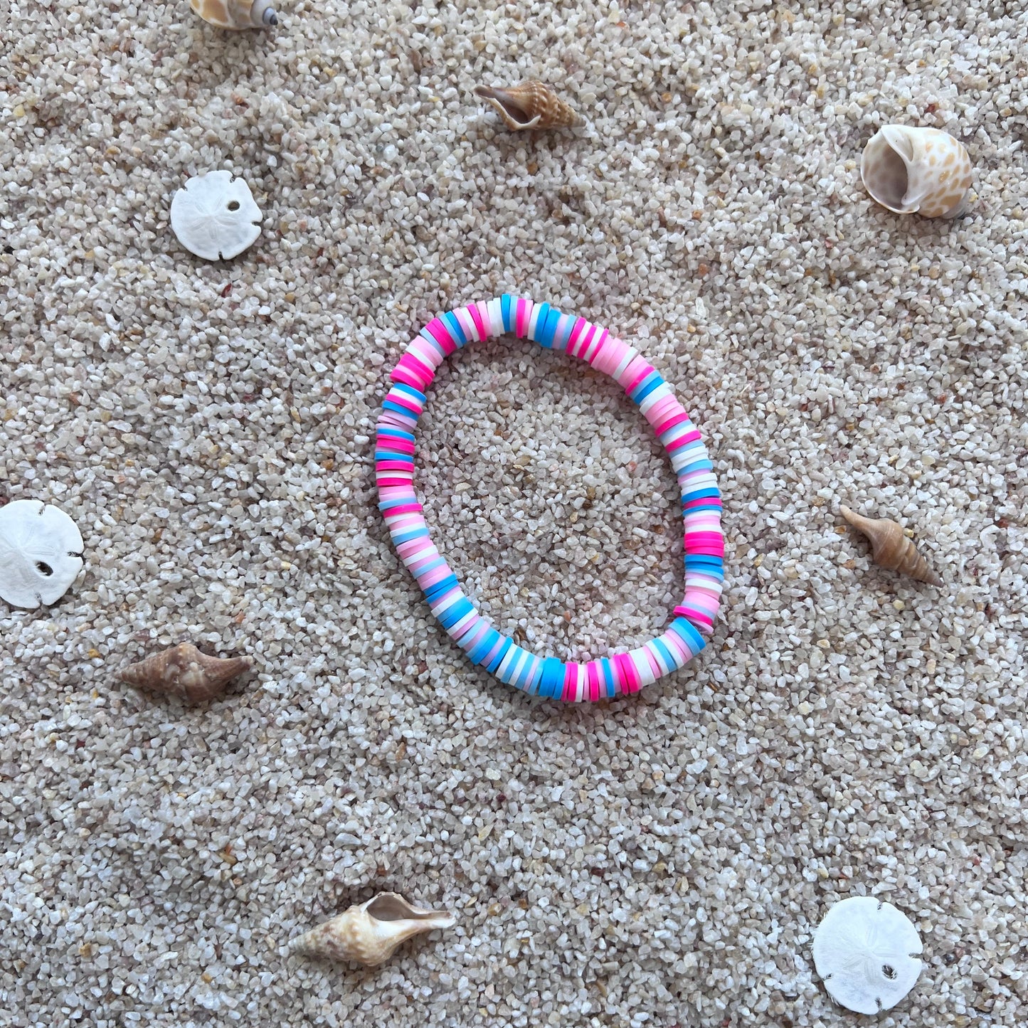 Candy Wave Heishi Bracelet - Sweet Pink & Blue Beach Beads