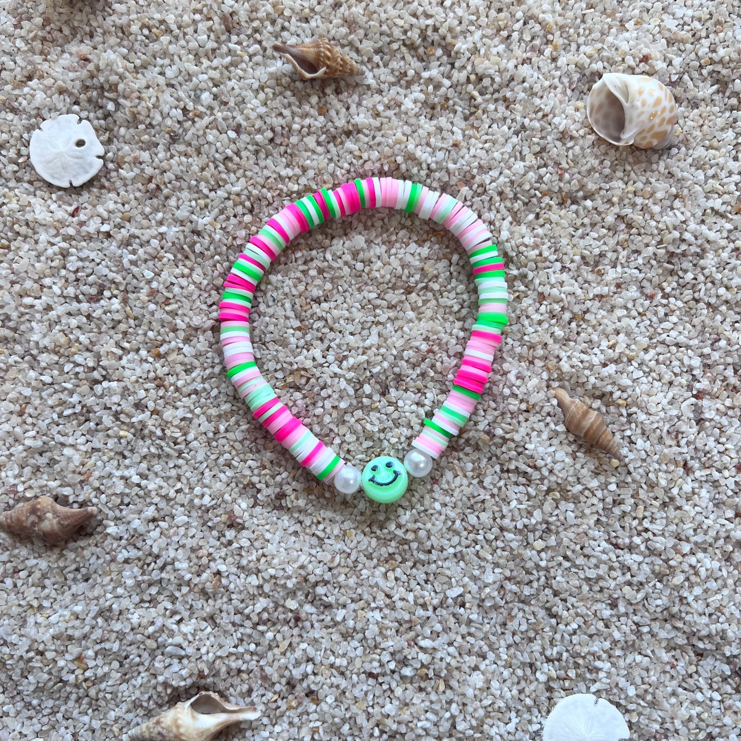 Happy Beach Smile Heishi Bracelet - Cute Pink & Green