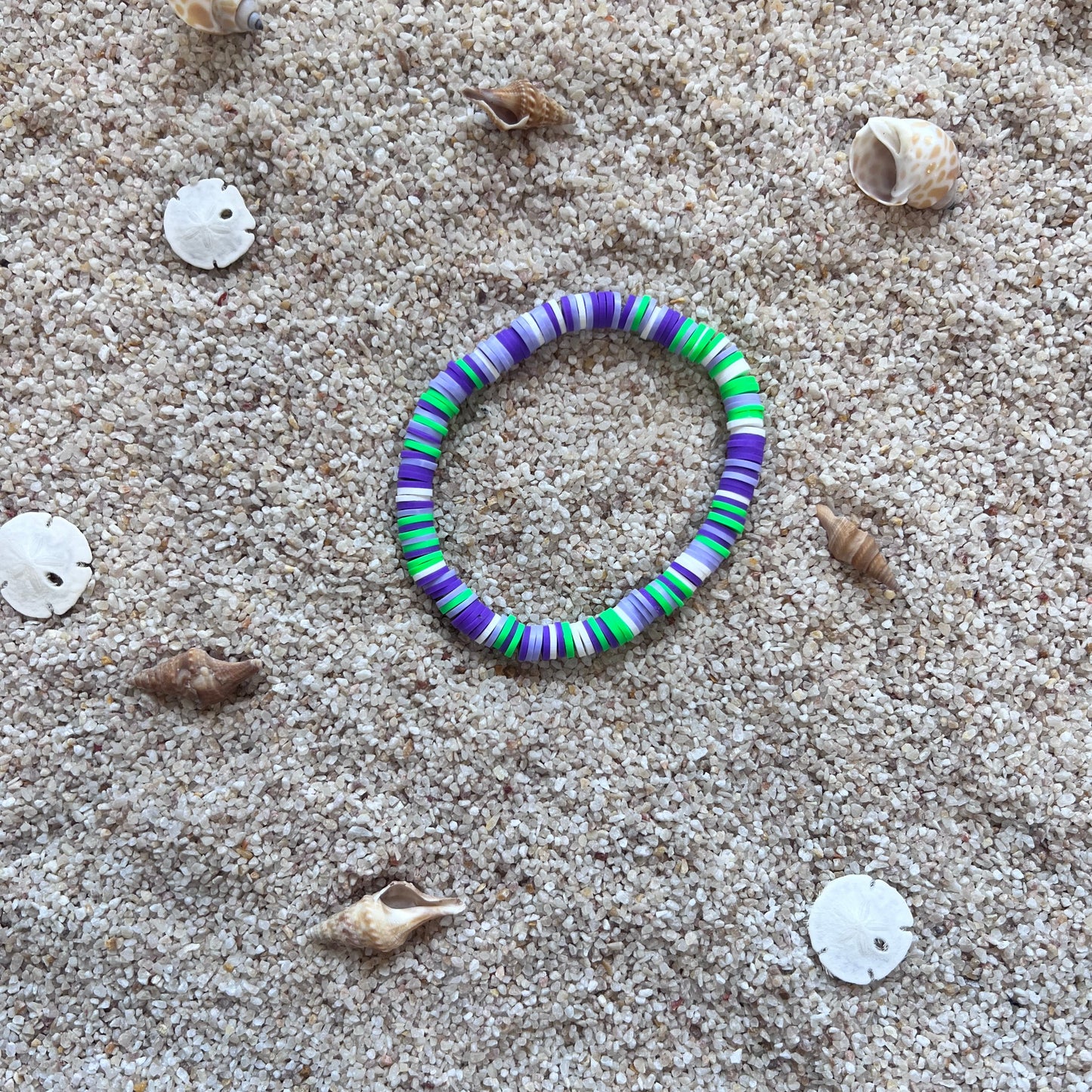Seafoam Swirl Heishi Bracelet - Purple & Green Beach Style