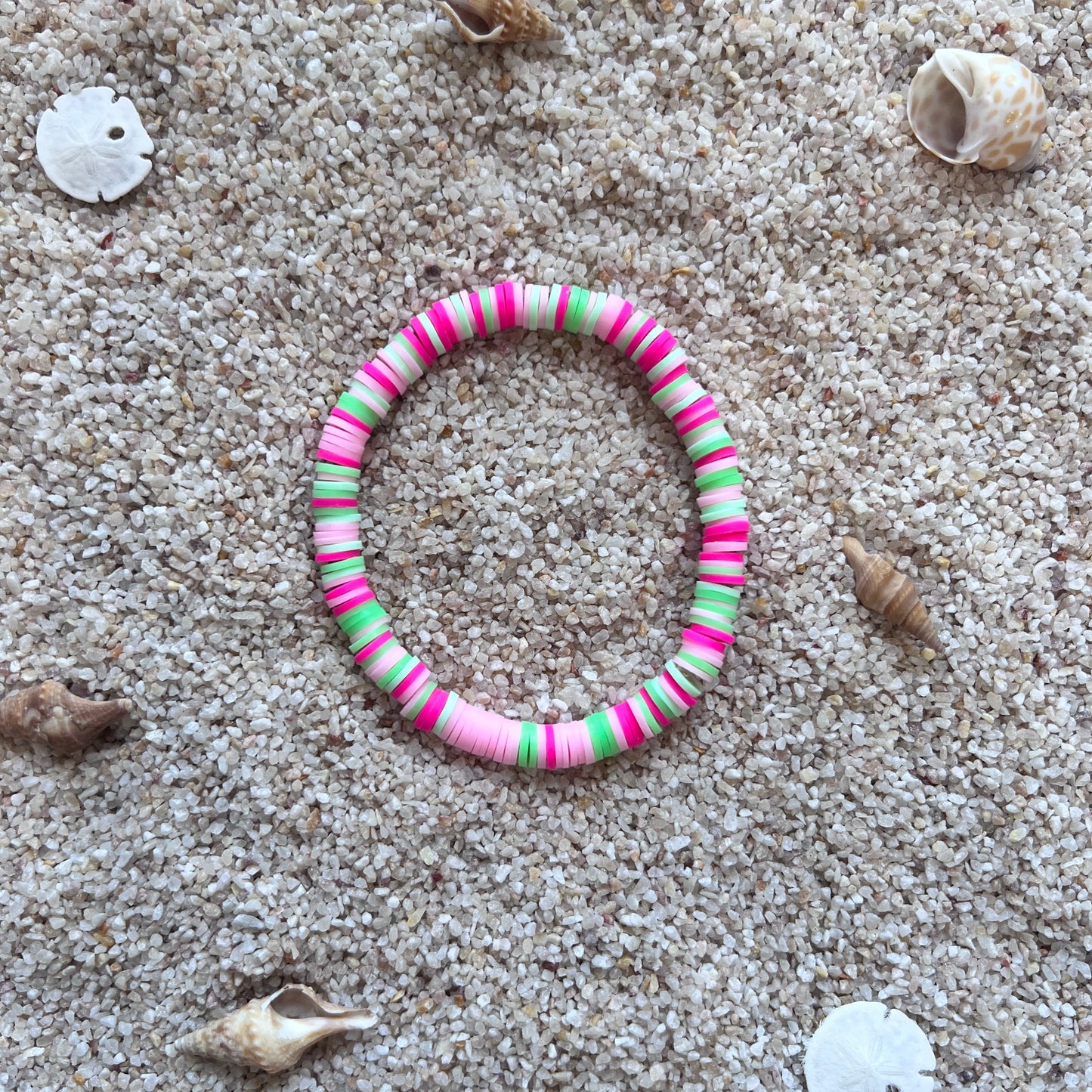 Melon Splash Heishi Bracelet - Pink & Green Beach Fun