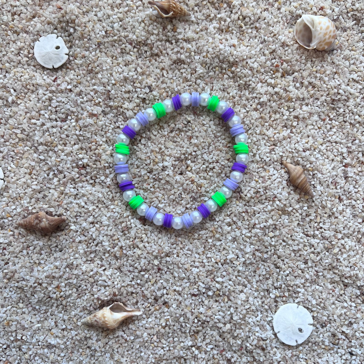 Tropical Punch Heishi Bracelet - Purple & Green Beach Beads