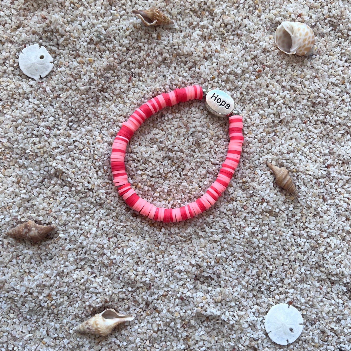 Inspiring Pink Hope Charm Beach Beaded Bracelet