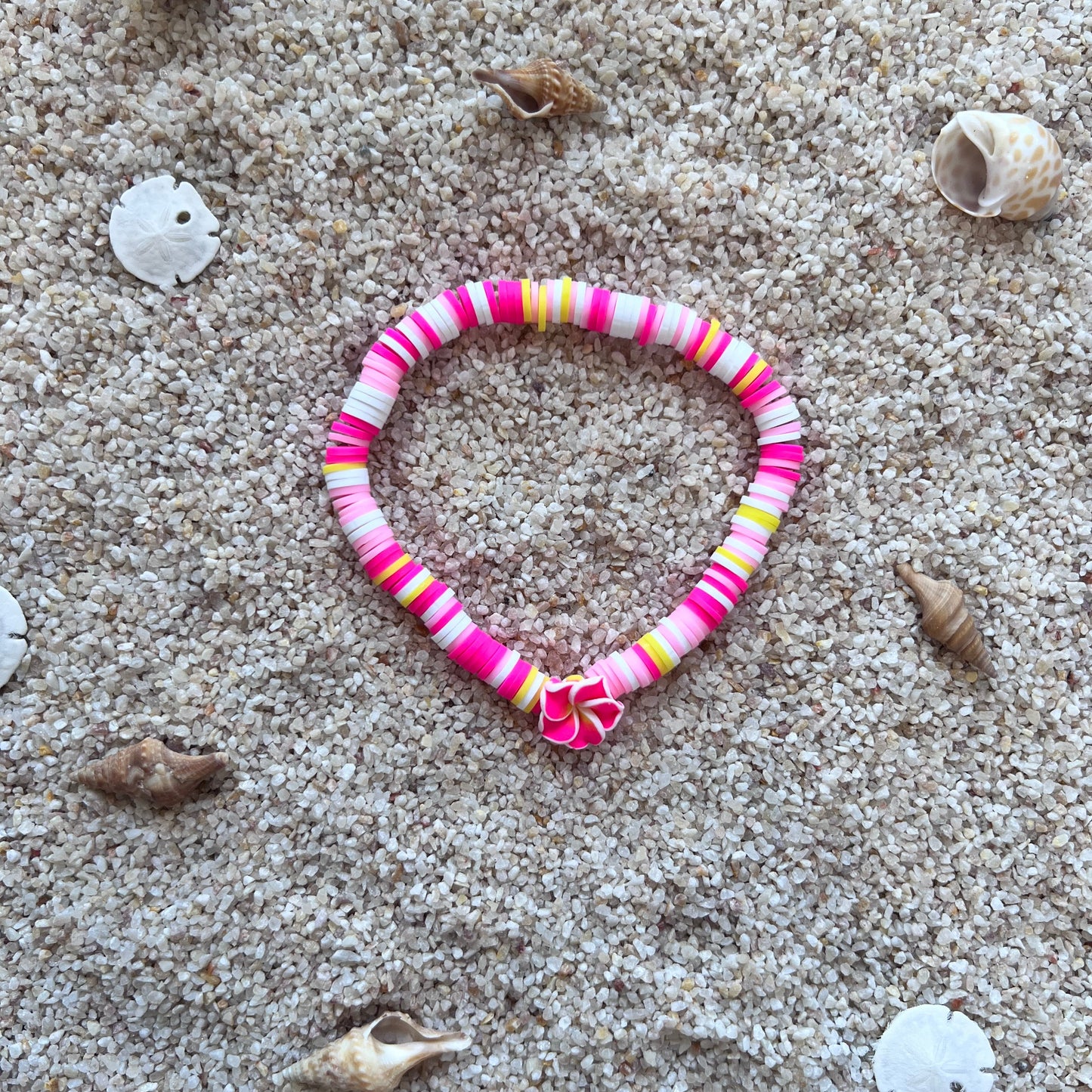 Bright Floral Pink & Yellow Beach Beaded Bracelet
