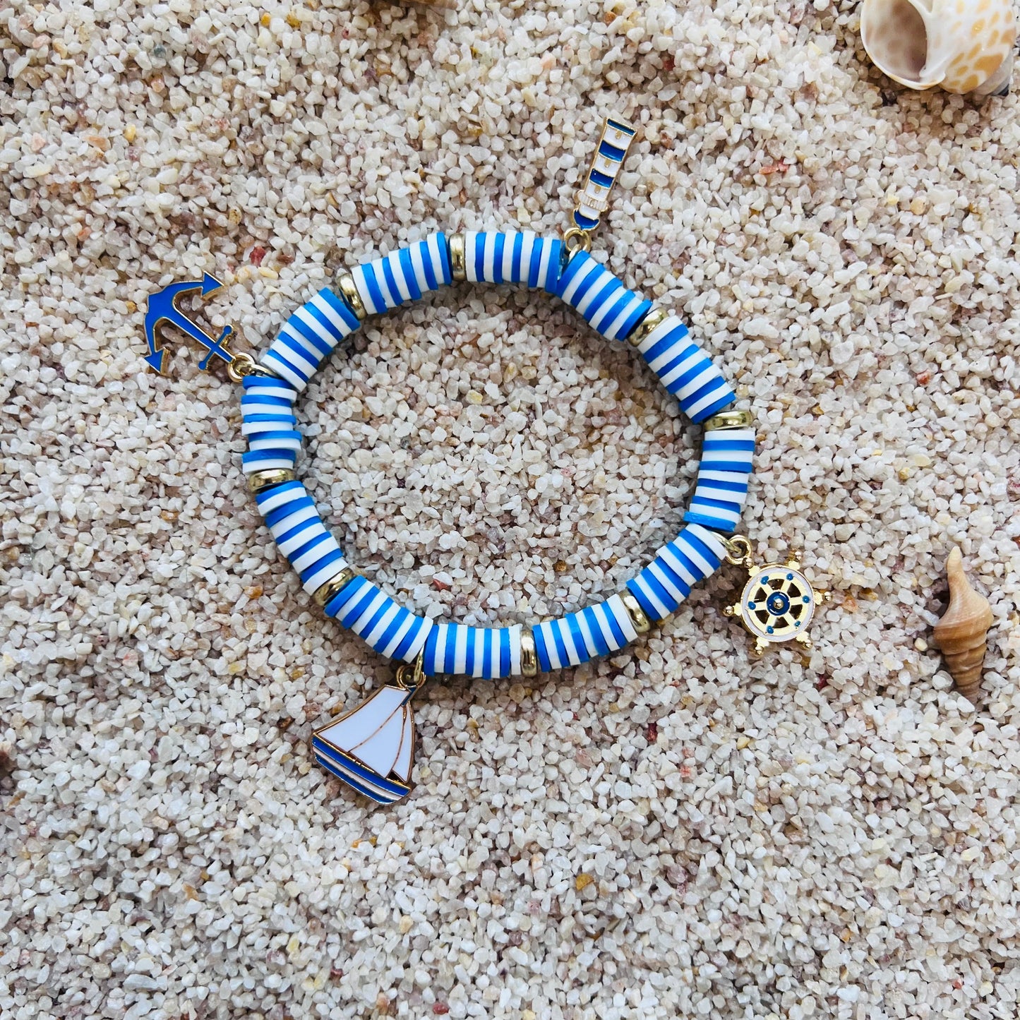 Nautical Charms Blue & White Beach Beaded Bracelet