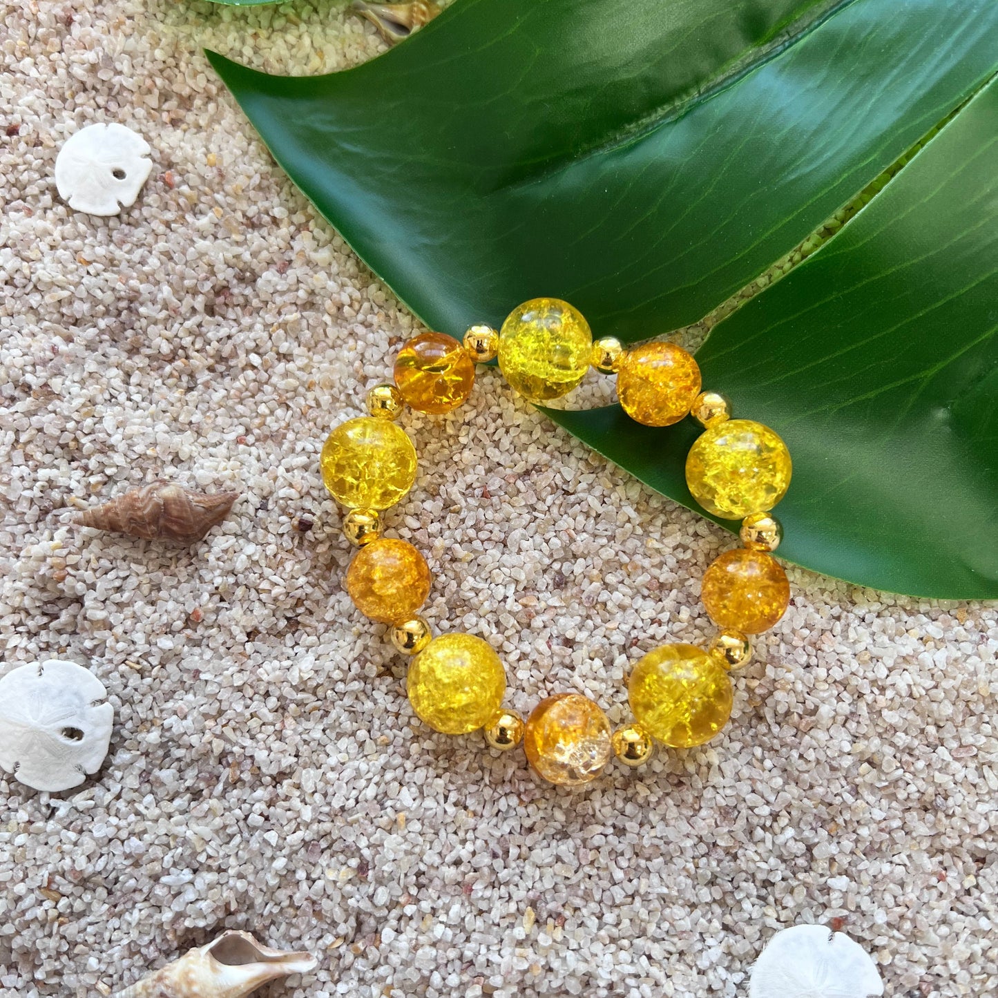 Amber & Citrine Glass Beaded Bracelet