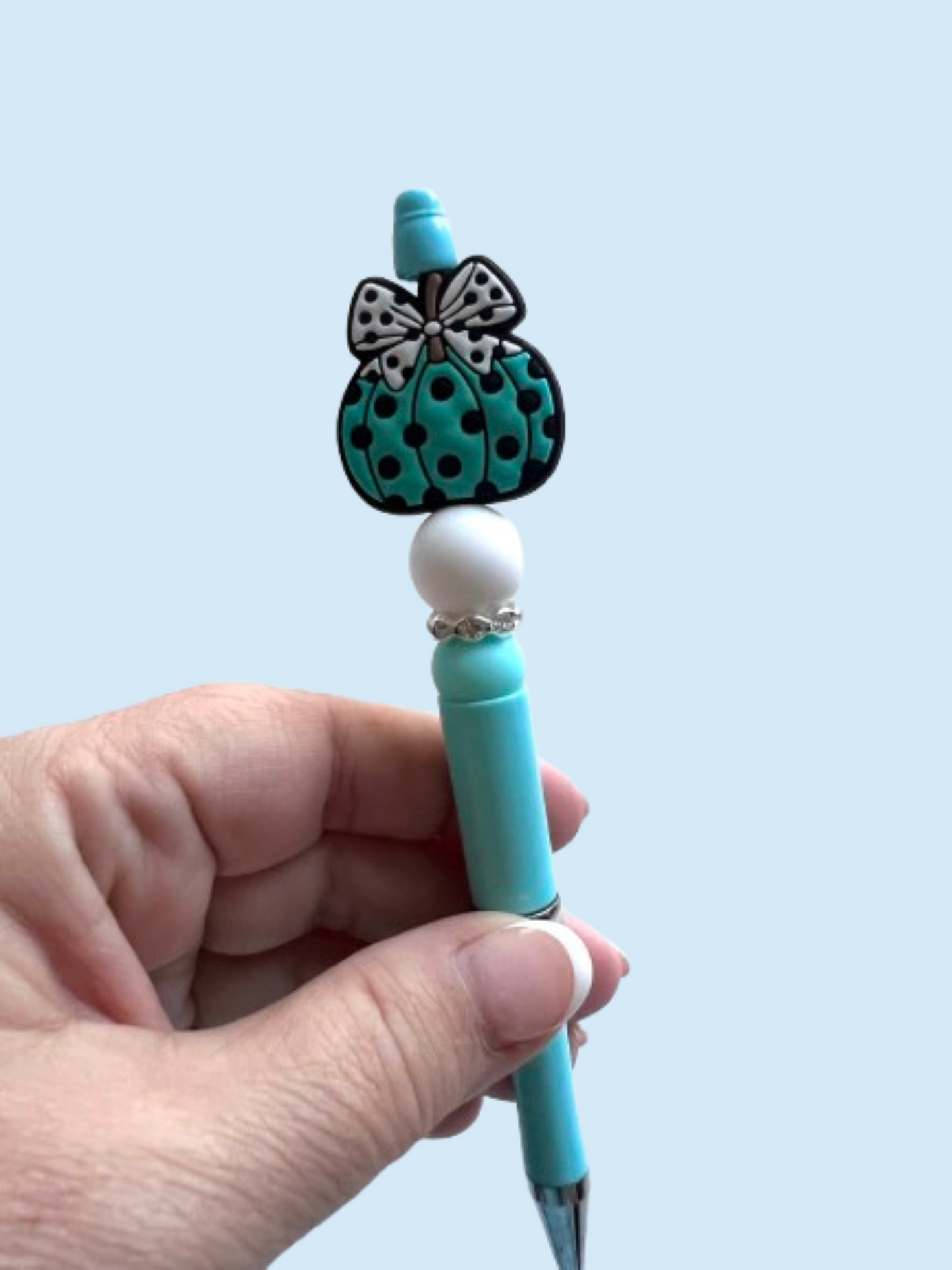 Teal Polka Dot Pumpkin Charm Pen