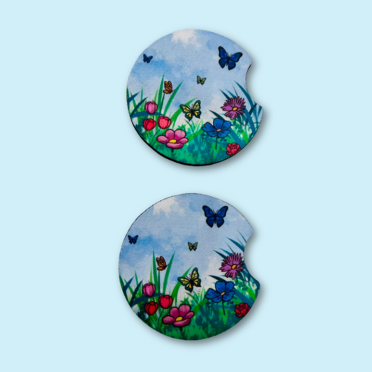 Butterfly Garden Car Coasters (Set of 2) – Floral Nature Auto Accessories
