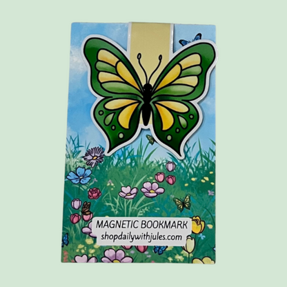 Green & Yellow Butterfly Magnetic Bookmark – Nature Book Clip