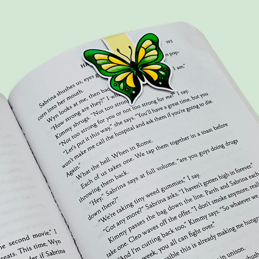 Green & Yellow Butterfly Magnetic Bookmark – Nature Book Clip