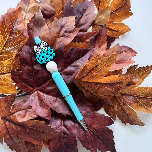 Teal Polka Dot Pumpkin Charm Pen
