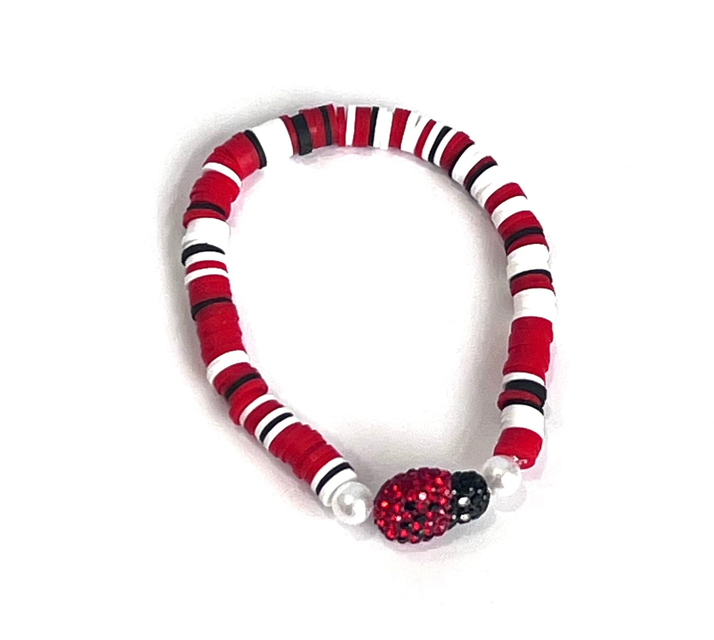 Lucky Ladybug Charm Bracelet – Red, Black & White Beaded Stretch