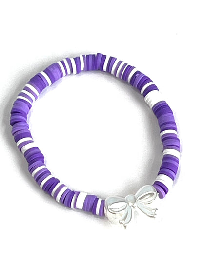 Lilac Bow Clay Bead Stretch Bracelet