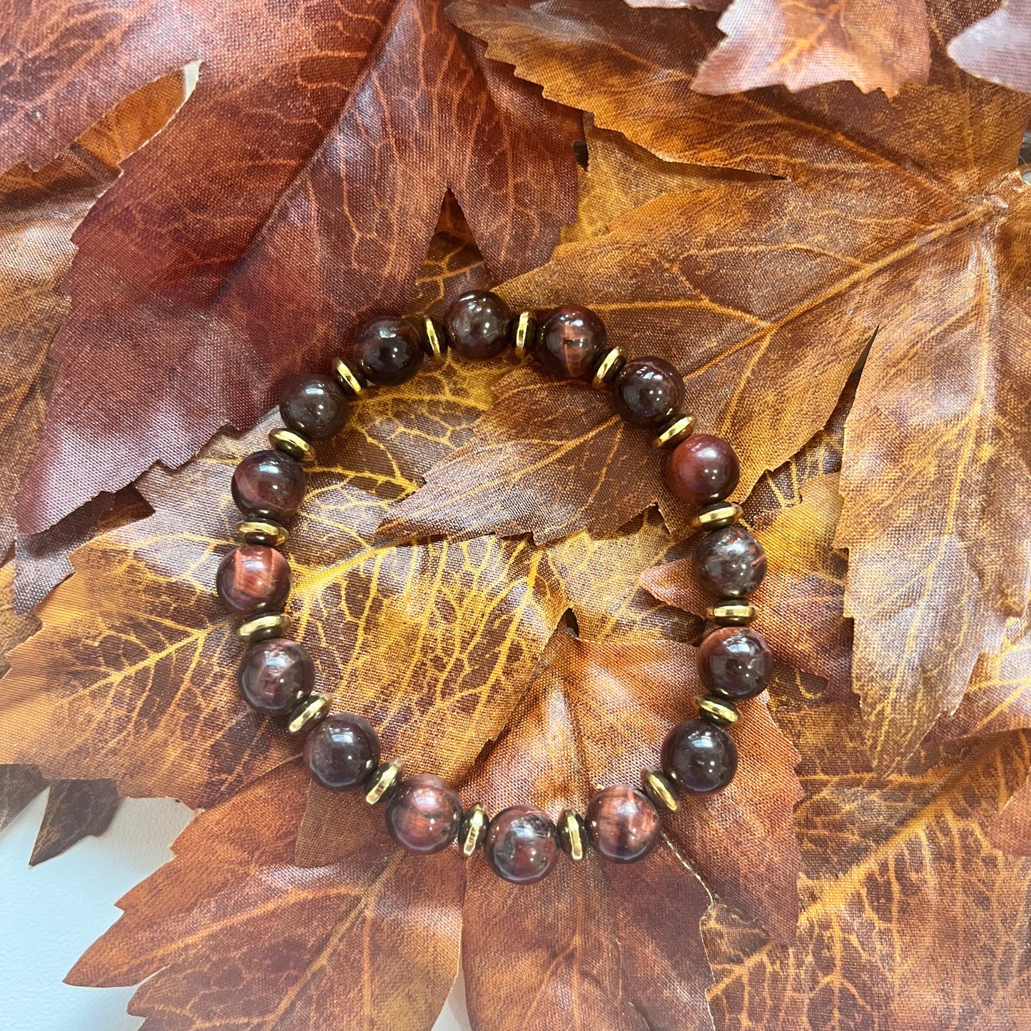 Rich Brown Tiger Eye & Gold Beaded Bracelet