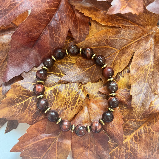 Rich Brown Tiger Eye & Gold Beaded Bracelet