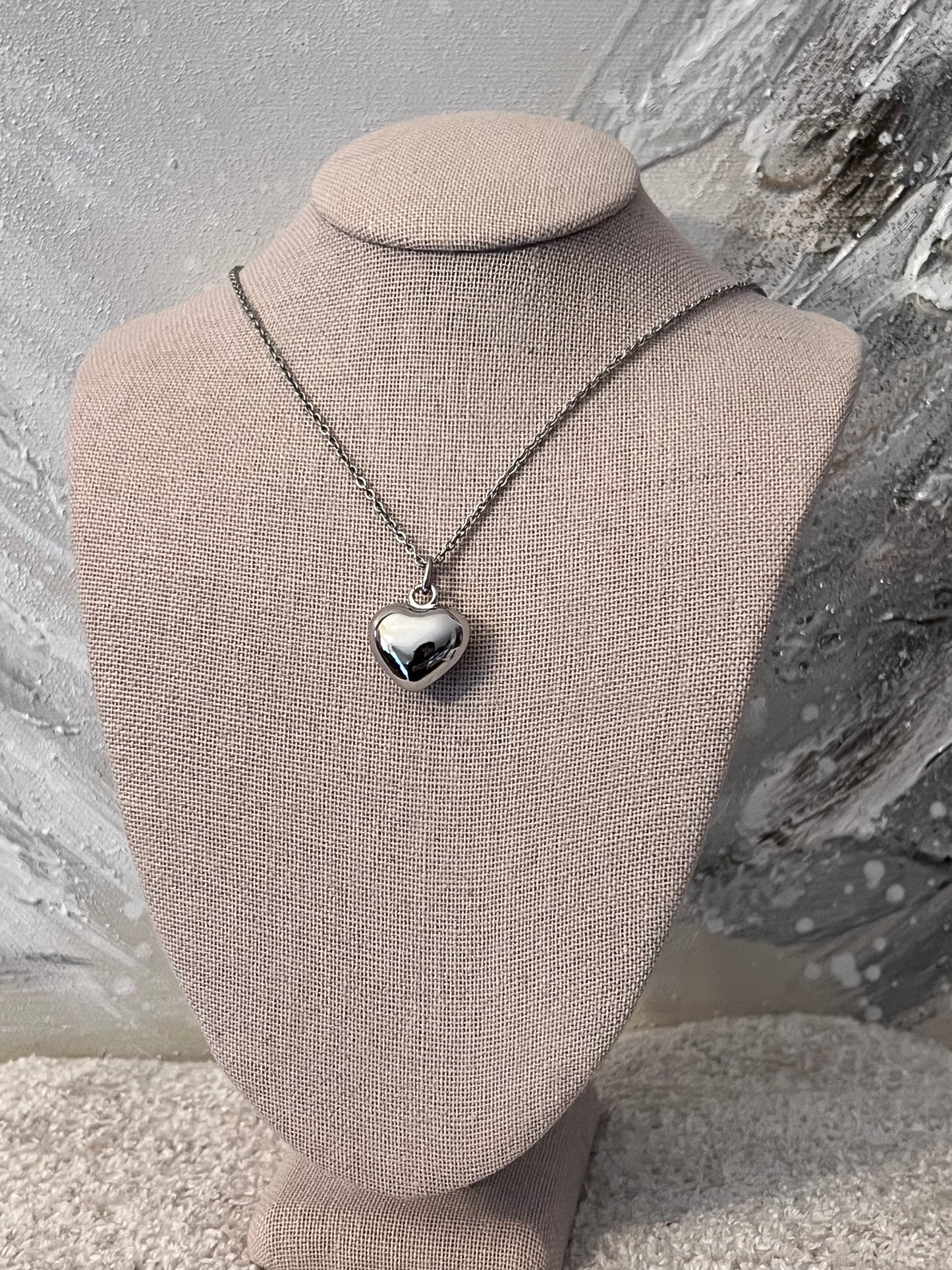 Dainty Stainless Steel Puffed Heart Necklace