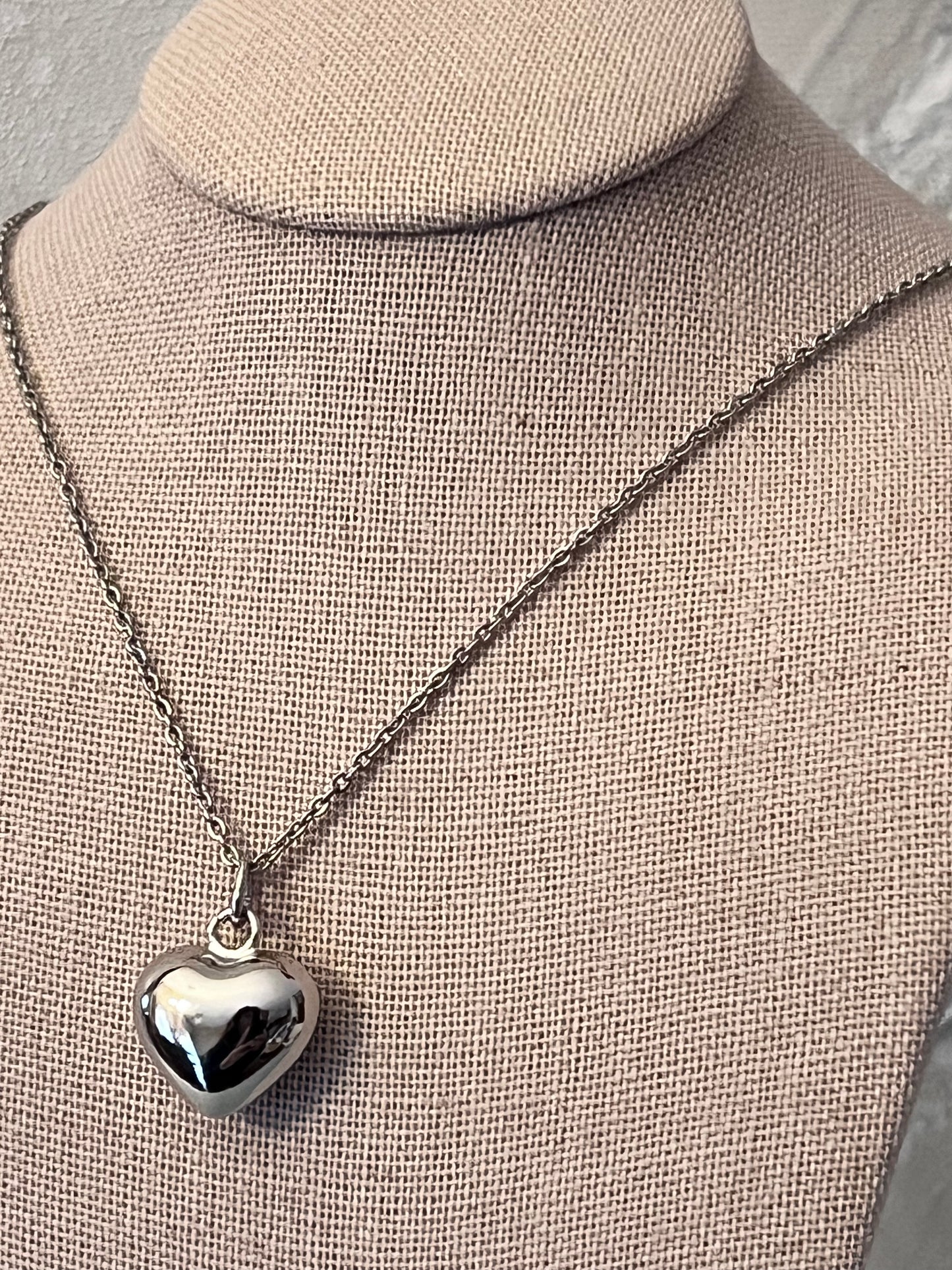 Dainty Stainless Steel Puffed Heart Necklace