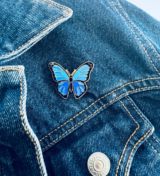 Blue Butterfly Enamel Pin – In the Garden Collection