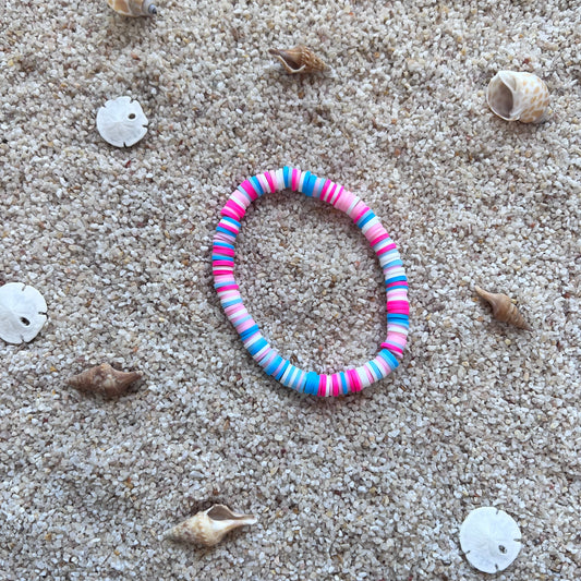 Candy Wave Heishi Bracelet - Sweet Pink & Blue Beach Beads