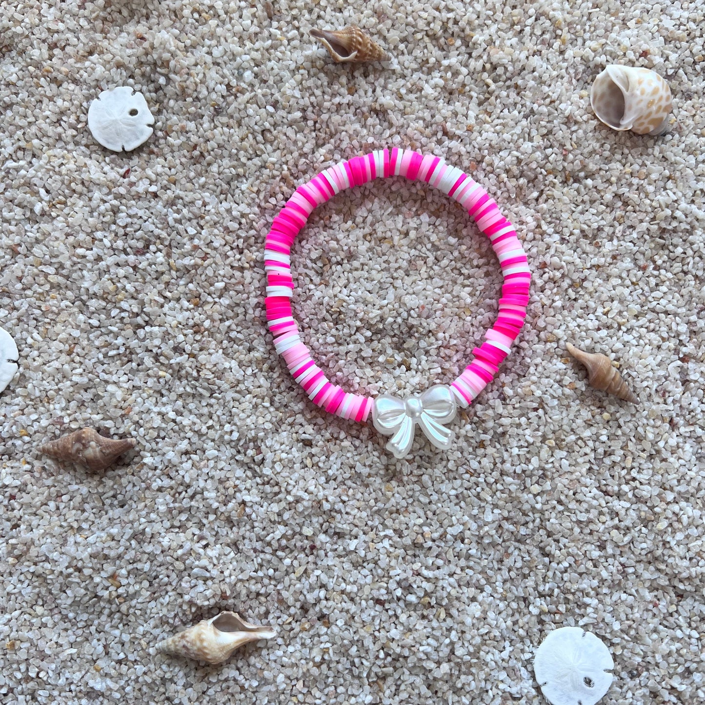 Sweetheart Pink Bow Clay Bead Stretch Bracelet