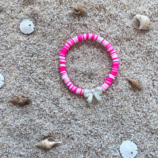 Sweetheart Pink Bow Clay Bead Stretch Bracelet