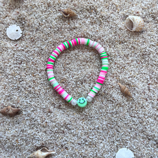 Happy Beach Smile Heishi Bracelet - Cute Pink & Green