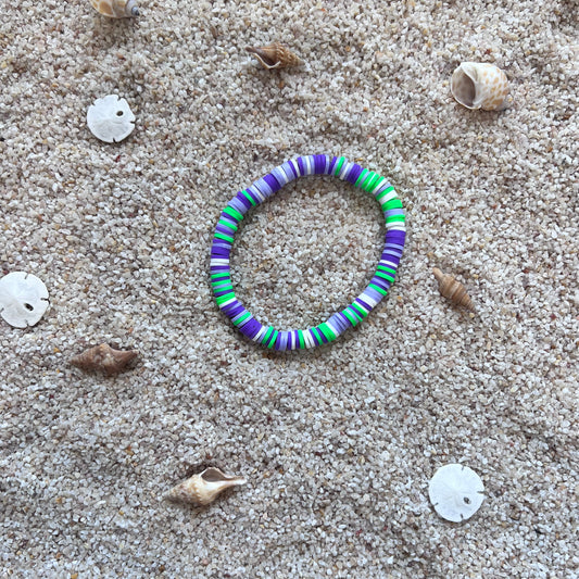 Seafoam Swirl Heishi Bracelet - Purple & Green Beach Style