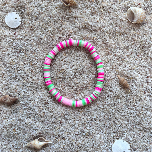 Melon Splash Heishi Bracelet - Pink & Green Beach Fun