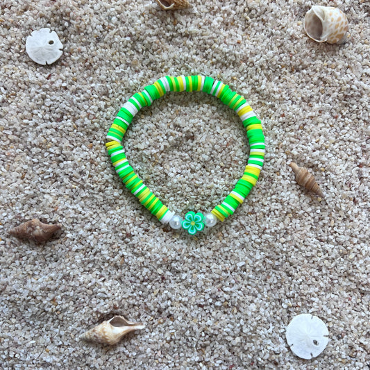 Lime Blossom Heishi Bracelet - Bright Green Beach Charm