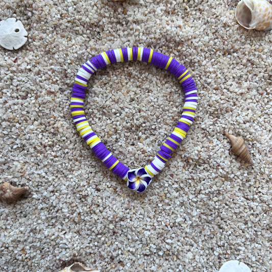 Twilight Bloom Heishi Bracelet - Purple & Yellow Beach Style