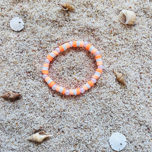 Coral Glow Heishi Bracelet - Soft Orange & White Beach