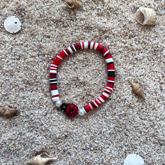 Lucky Ladybug Charm Bracelet – Red, Black & White Beaded Stretch