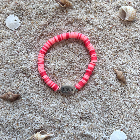 Sweet Pink Love Charm Beach Beaded Bracelet