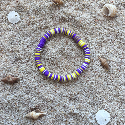 Vibrant Purple & Yellow Beach Beaded Bracelet