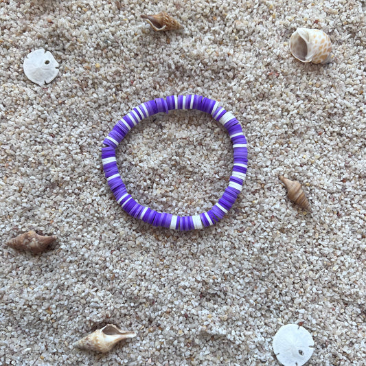 Bold Purple & White Beach Beaded Bracelet