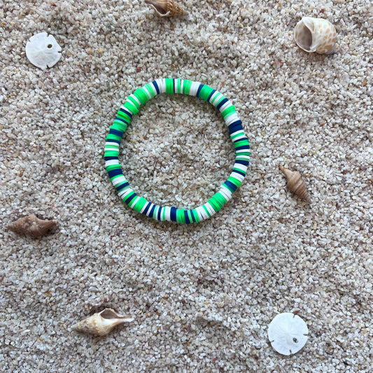 Fresh Green, Blue & White Beach Beaded Bracelet