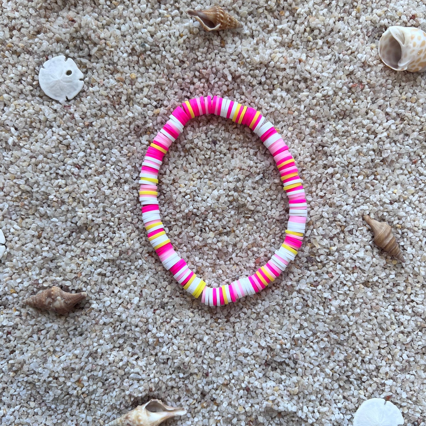 Sweet Candy Stripe Pink & Yellow Beach Beaded Bracelet