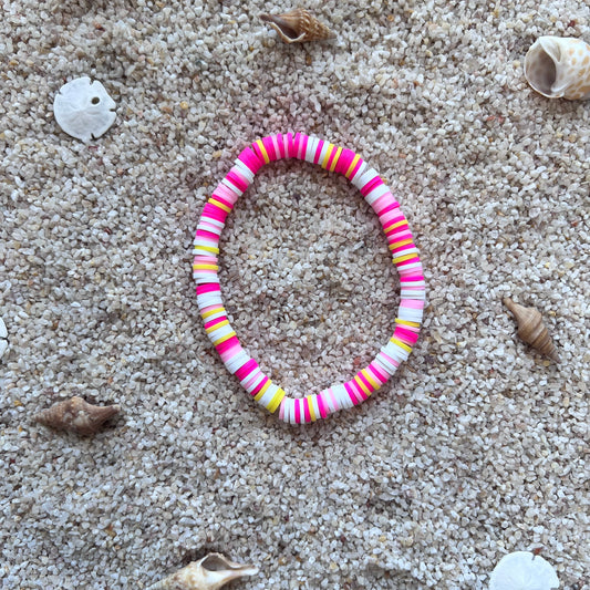 Sweet Candy Stripe Pink & Yellow Beach Beaded Bracelet
