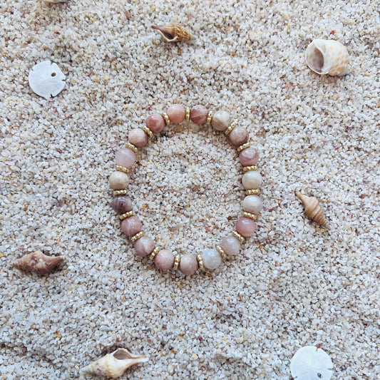 Sandy Rose Stone & Gold Beach Beaded Bracelet