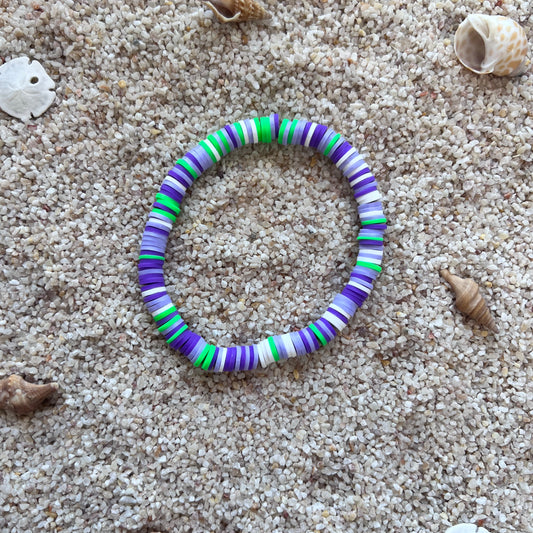 Lively Green, Purple & White Beach Beaded Bracelet