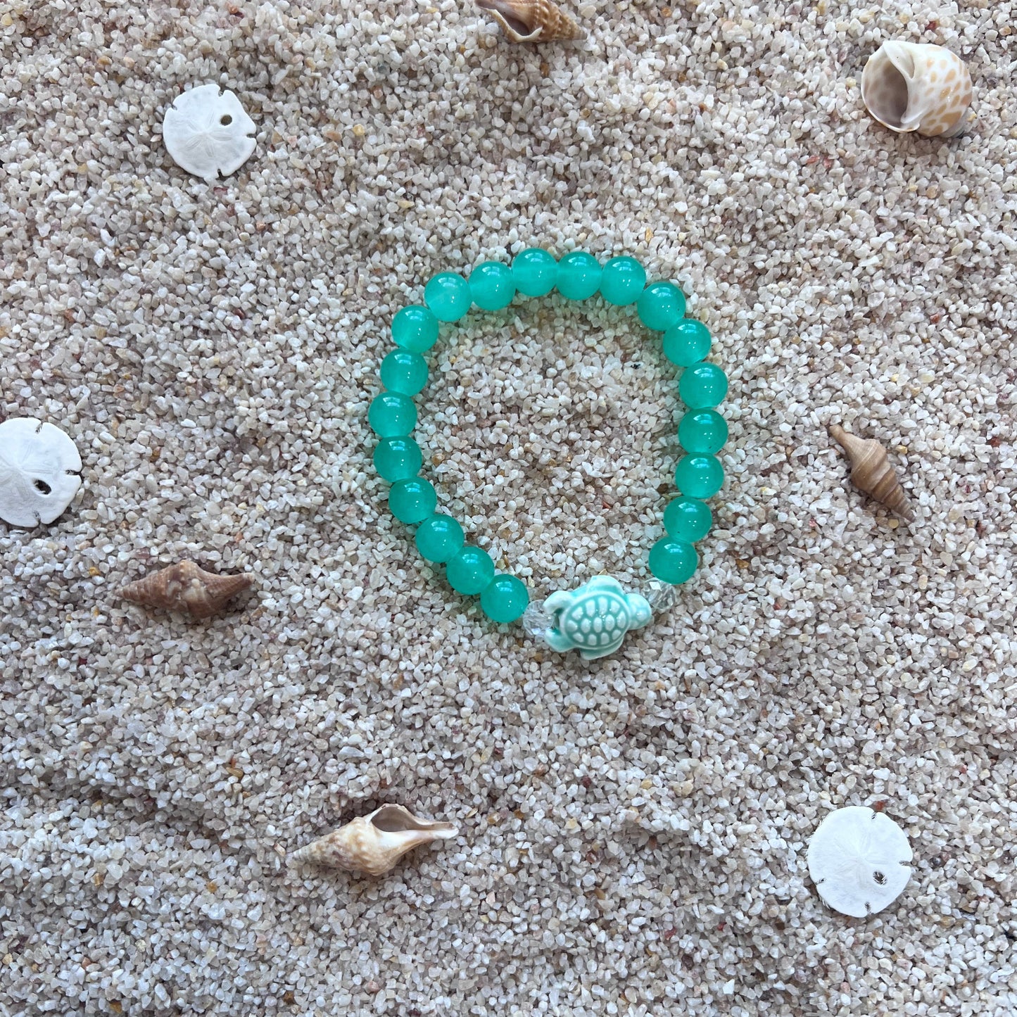 Ocean Turtle Charm Aqua Beaded Bracelet