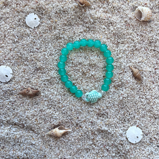 Ocean Turtle Charm Aqua Beaded Bracelet