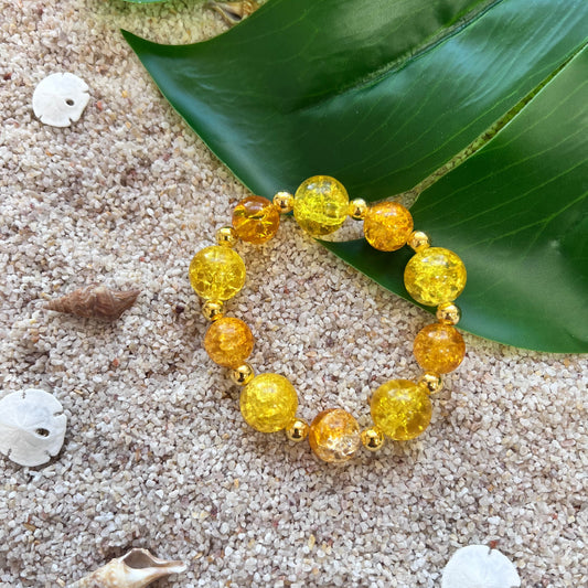 Amber & Citrine Glass Beaded Bracelet