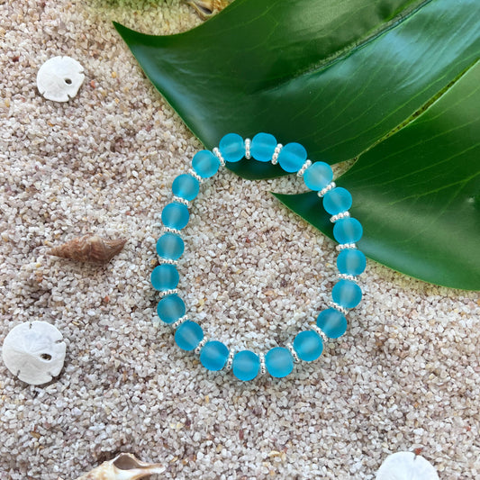 Frosted Sea Glass & Silver Glass Beaded Bracelet