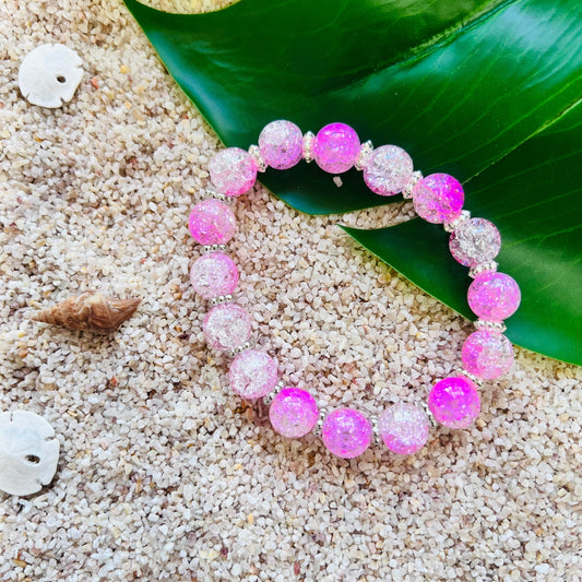 Sparkling Pink Crackle Glass Beaded Bracelet
