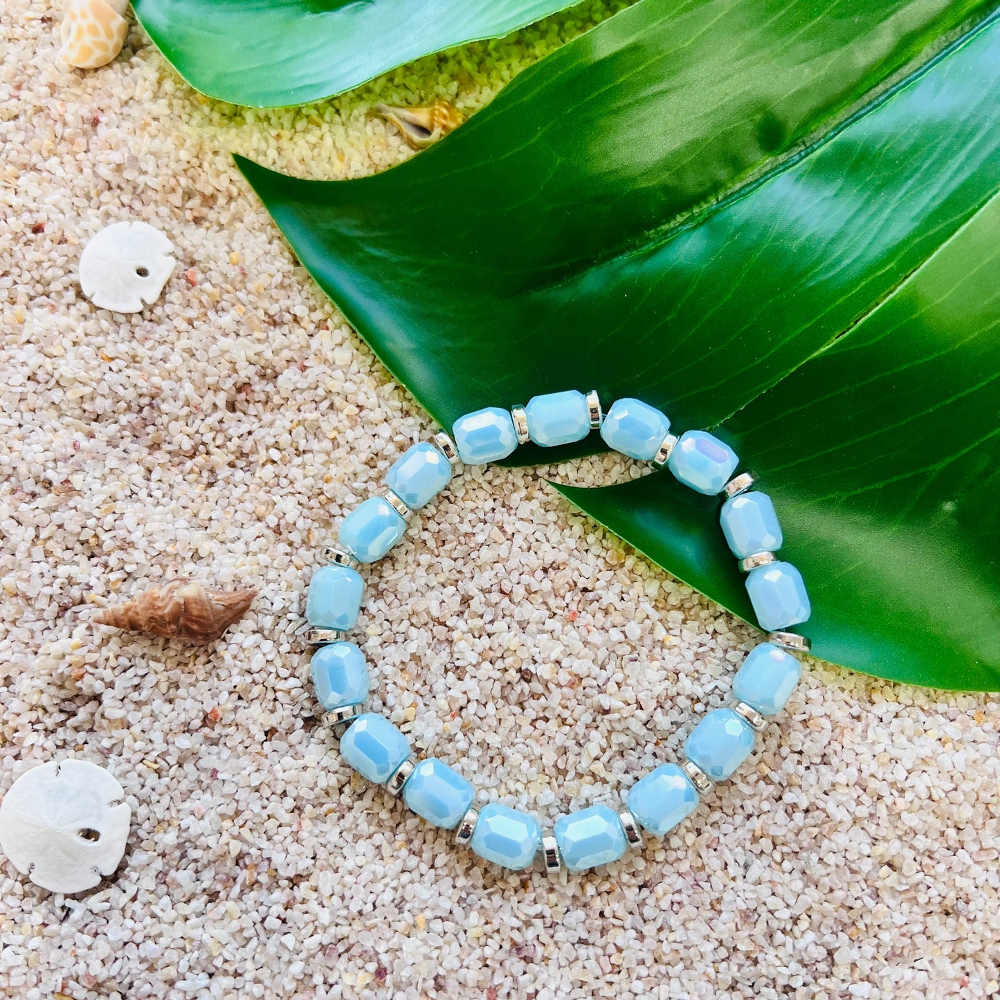 Ocean Blue & Silver Glass Beaded Bracelet